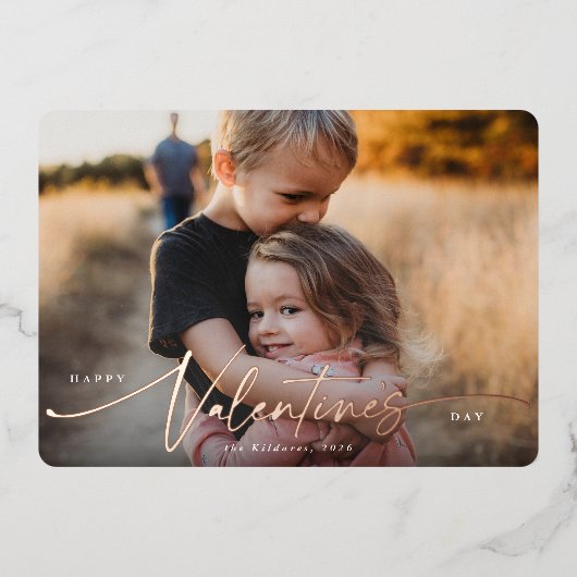 Elegant Script Valentijnsdag Folie Fotokaart Feestdagenkaart (Voorkant)