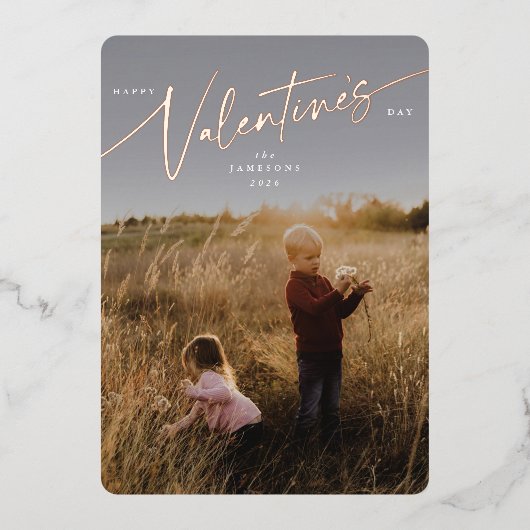 Elegant Script Valentijnsdag Folie Fotokaart Folie Feestdagenkaart (Voorkant)