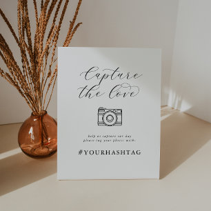 Elegant Script vangt de hashtag Love Wedding Reclamebord Met Voetstuk