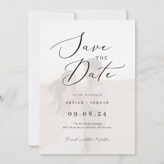 Elegant script Vellum Overlay Fotobruiloft Save The Date (Voorkant)