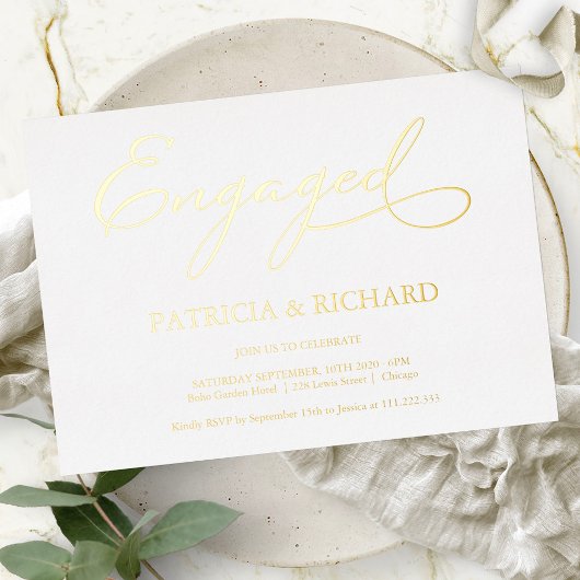 Elegant Script Verloving Feest Folie Uitnodiging