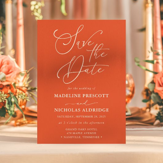 Elegant script Verona Sunset Sinaasappel Bewaar de Kaart