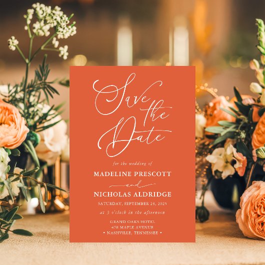 Elegant script Verona Sunset Sinaasappel Bewaar de Kaart