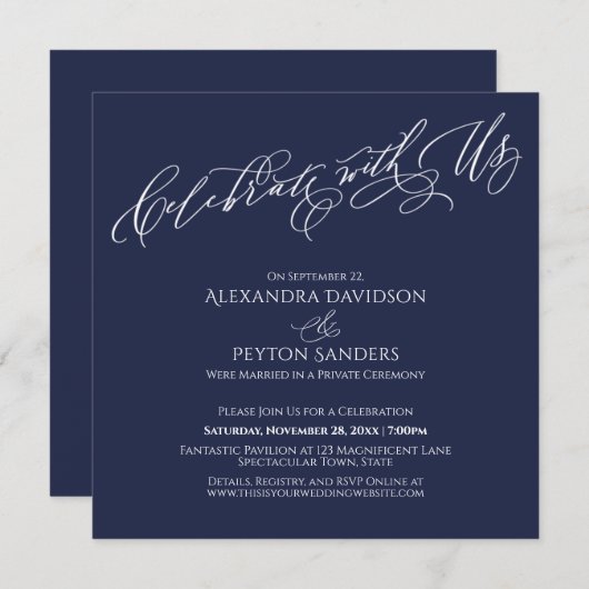 Elegant Script Vier met Ons Navy Blauw Kaart (Voorkant / Achterkant)