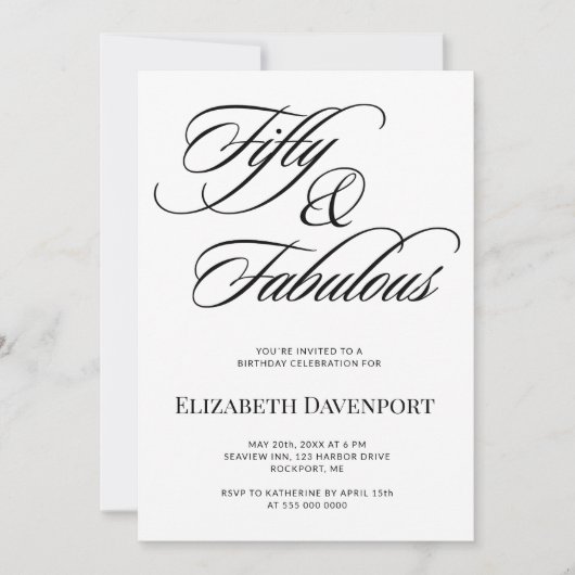 Elegant Script Vijftig en Fabulous 50ste Verjaarda Kaart (Voorkant)