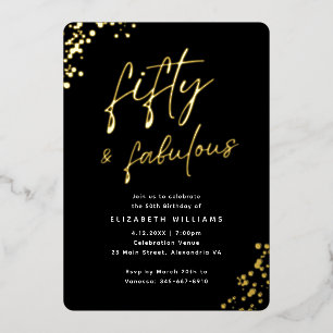 Elegant Script Vijftig en Fantastisch Verjaardagsg Folie Uitnodiging