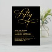 Elegant script Vijftig zwart goud 50ste verjaardag Folie Uitnodiging (Staand Voorkant)