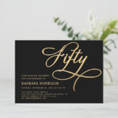 Elegant script Vijftig zwart goud 50ste verjaardag Kaart (Staand voorkant)