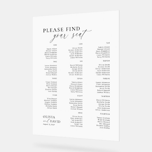 Elegant script Vind uw stoel bruiloft acryl teken Bord (Hoek)