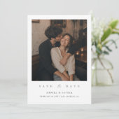 Elegant Script Vintage Foto Bruiloft Save The Date (Staand voorkant)