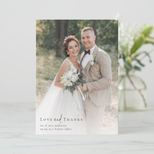 Elegant Script Volledige foto bruiloft Bedankkaart (Staand voorkant)