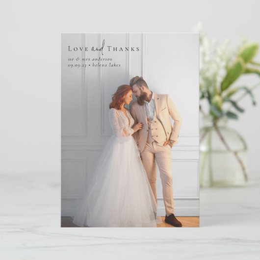 Elegant Script Volledige foto bruiloft Bedankkaart (Staand voorkant)