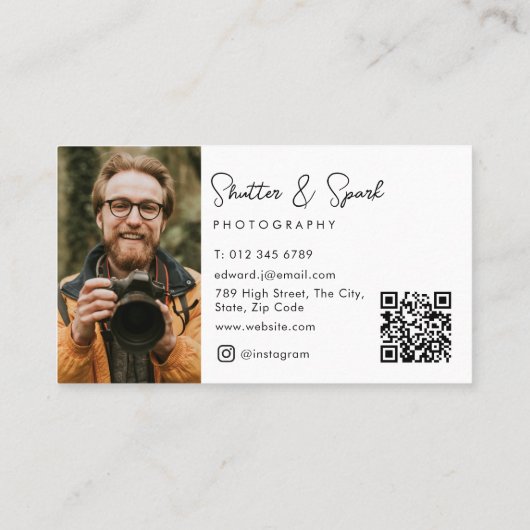Elegant script Volledige foto fotografie QR-code Visitekaartje (Achterkant)