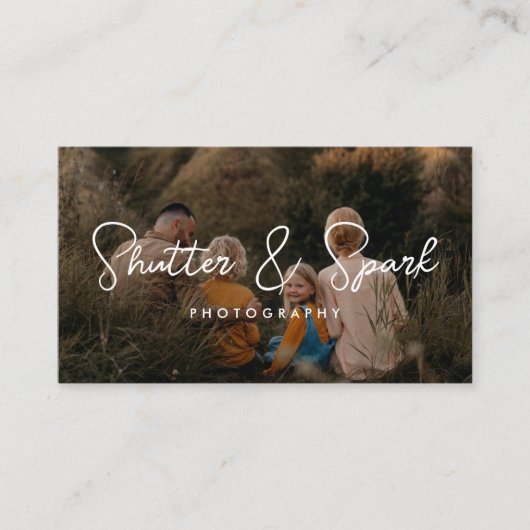 Elegant script Volledige foto fotografie QR-code Visitekaartje (Voorkant)