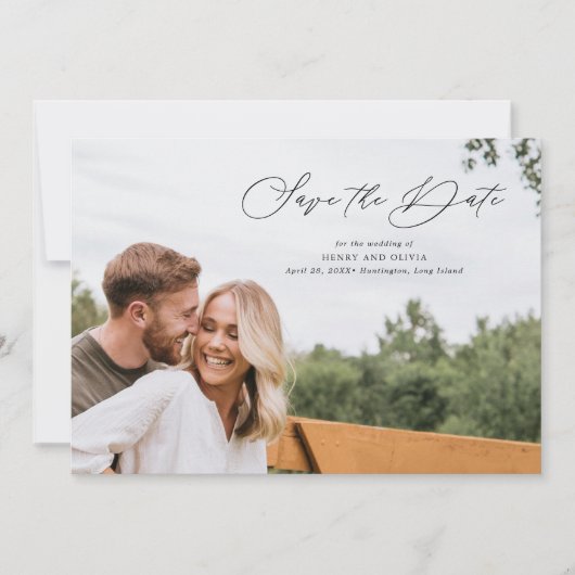 Elegant script volledige foto horizontaal save the date (Voorkant)