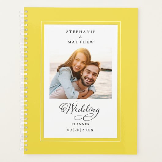 Elegant script voor aangepast foto-geel withuwelij planner (Voorkant)