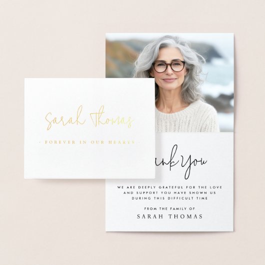 Elegant script voor altijd in ons hart begrafenisf folie kaarten (Display)