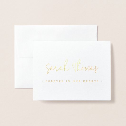 Elegant script voor altijd in ons hart begrafenisf folie kaarten (Voorkant met envelop)