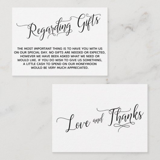 Elegant script voor cadeaus voor bruiloft informatiekaartje (Voorkant / Achterkant)