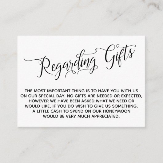 Elegant script voor cadeaus voor bruiloft informatiekaartje (Voorkant)