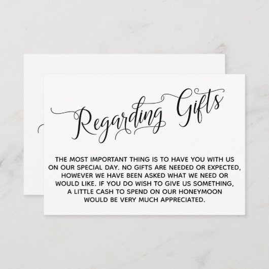 Elegant script voor cadeaus voor bruiloft informatiekaartje (Voorkant / Achterkant)