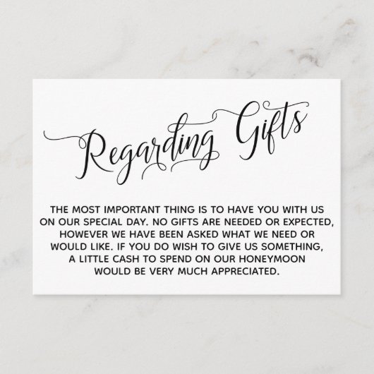 Elegant script voor cadeaus voor bruiloft informatiekaartje (Voorkant)