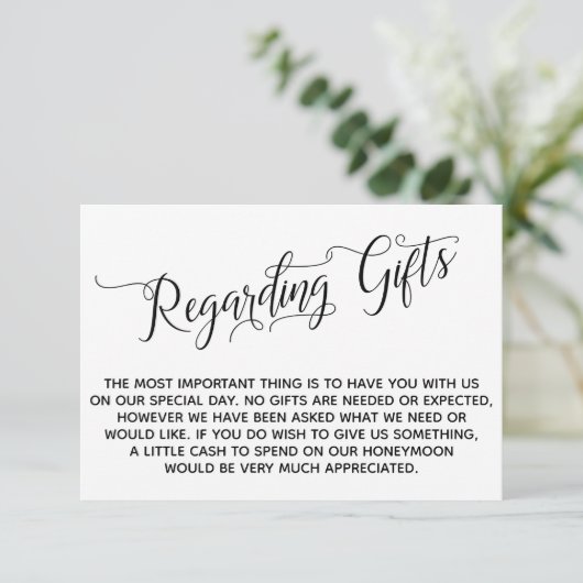 Elegant script voor cadeaus voor bruiloft informatiekaartje (Staand voorkant)