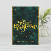 Elegant-script voor groene en gouden kerst feestdagenkaart (Staand voorkant)