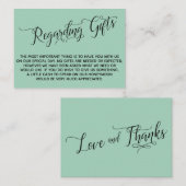 Elegant script voor Huwelijkscadeaus Light Green Informatiekaartje (Voorkant / Achterkant)