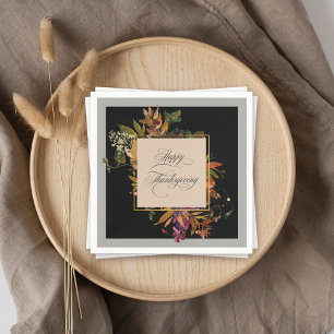 Elegant Script Vormt Herfst Floral Thanksgiving Servet