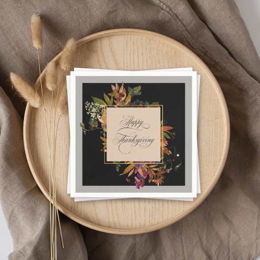 Elegant Script Vormt Herfst Floral Thanksgiving Servet