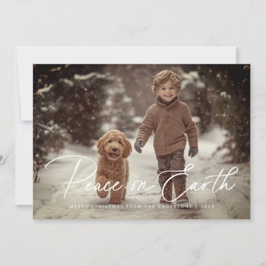 Elegant script Vrede op Aarde Foto Kerstmis Feestdagenkaart (Voorkant)