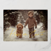 Elegant script Vrede op Aarde Foto Kerstmis Folie Feestdagenkaart (Voorkant)