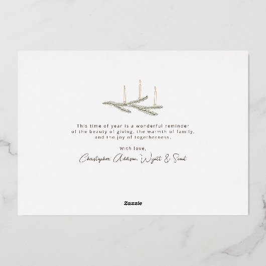 Elegant script Vrede op Aarde Foto Kerstmis Folie Feestdagenkaart (Achterkant)