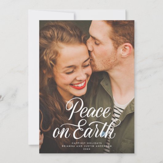 Elegant script Vrede op Aarde Kerstmis Foto Feestdagenkaart (Voorkant)