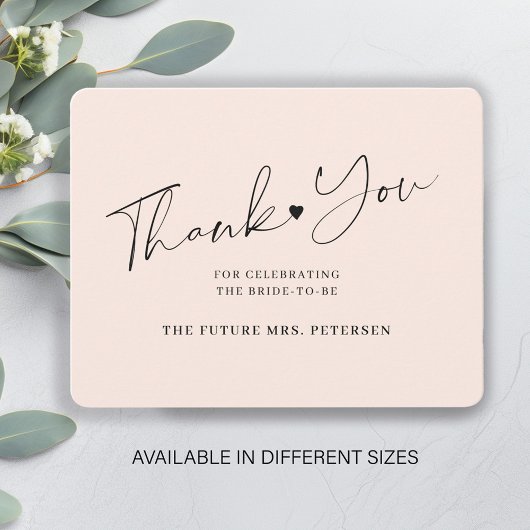 Elegant script vrijgezellenfeest blush roze bedankkaart
