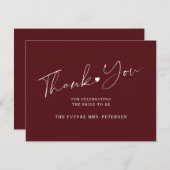 Elegant script vrijgezellenfeest bordeaux bedankkaart (Voorkant / Achterkant)