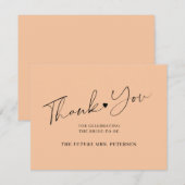 Elegant script vrijgezellenfeest perzik crème bedankkaart (Voorkant / Achterkant)