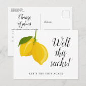 Elegant Script Vrijgezellenfeest Postponed Lemons Briefkaart (Voorkant / Achterkant)