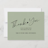 Elegant script vrijgezellenfeest sage green bedankkaart (Voorkant)