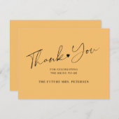 Elegant script vrijgezellenfeest sinaasappel bedankkaart (Voorkant / Achterkant)