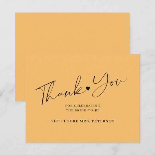 Elegant script vrijgezellenfeest sinaasappel bedankkaart (Voorkant / Achterkant)