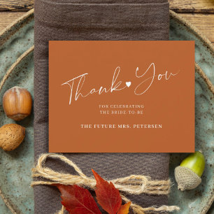 Elegant script vrijgezellenfeest terracotta bedankkaart
