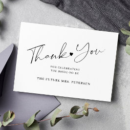 Elegant script vrijgezellenfeest wit zwart bedankkaart