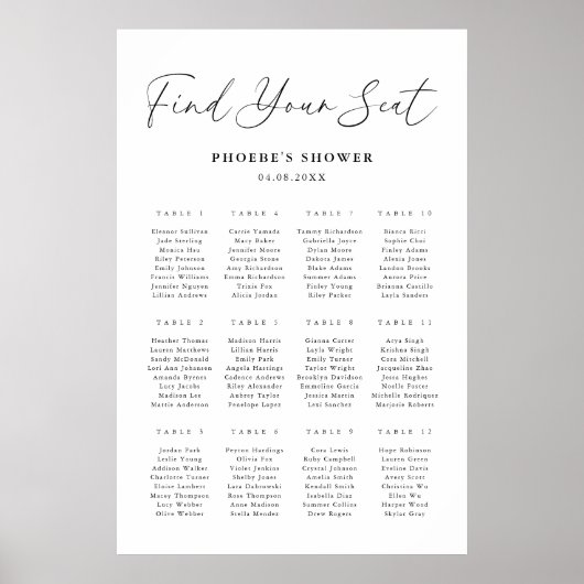 Elegant Script Vrijgezellenfeest Zitschema Poster (Voorkant)