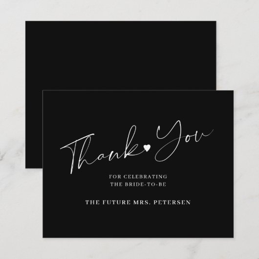 Elegant script vrijgezellenfeest zwart-wit bedankkaart (Voorkant / Achterkant)