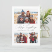 Elegant script vrolijk alles 3 foto kerst feestdagenkaart (Staand voorkant)