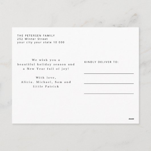 Elegant script Vrolijk kerstfeest 5 foto rood plai Feestdagenkaart (Achterkant)