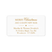 Elegant Script Vrolijk Kerstfeest Goud Retouradres Etiket (Voorkant)