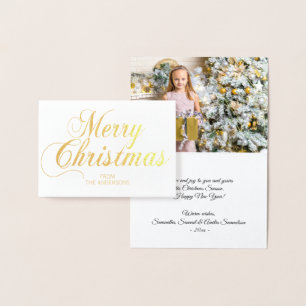Elegant Script Vrolijk Kerstfeest Groet FOTO GOUD Folie Kaarten